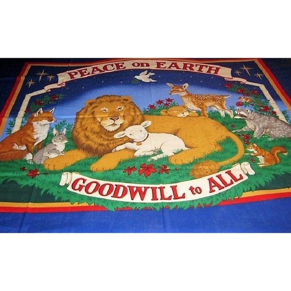 Christmas Peace On Earth Lion & Lamb cut sew fabric panel  44 X 34in - Picture 1 of 8
